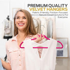 Premium Velvet Hangers 50 Pack Ultra Thin Non Slip Adult Felt Space Saving Suit Hanger for Closet Heavy Duty Coat Pants Jackets Dress Hangers 360° Swivel Hook Hold Upto 10 lbs Dark Pink