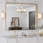 LOAAO 40"X32" Gold Bathroom Mirror, Rounded Rectangle Gold Frame Mirror, Brushed Gold Bathroom Vanity Mirror Wall-Mounted, Anti-Rust, Tempered Glass, Hangs Horizontally or Vertically