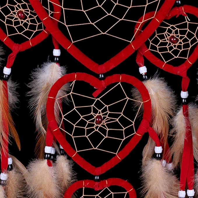 Large Handmade Dream Catcher Traditional Dreamcatcher Feather Wall Hanging Decoration Ornaments Five Hearts Red