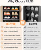 ULG Over The Door Shoe Organizer with 16 Large Pockets, Hanging Shoe Rack for Closet Door, Space Saving Shoe Storage for Boots, Heels & Sneakers, Black