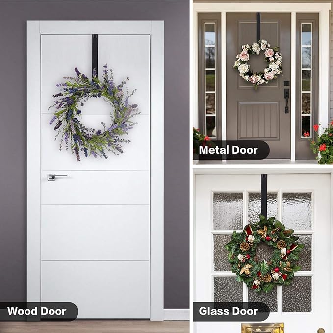 HEYHOUSE Wreath Door Hanger, 2 Pack Adjustable Wreath Hanger for Front Door Decor Halloween Christmas Decorations from 14.9-25", Heavy Duty Metal Over The Door Hooks Organizer 20 lbs Indoor Outdoor