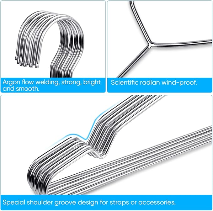 Fayleeko 10 Pack Wire Coat Hangers - Strong, Heavy Duty Stainless Steel Metal Hangers, 16.5 Inch Ultra Thin, Space Saving