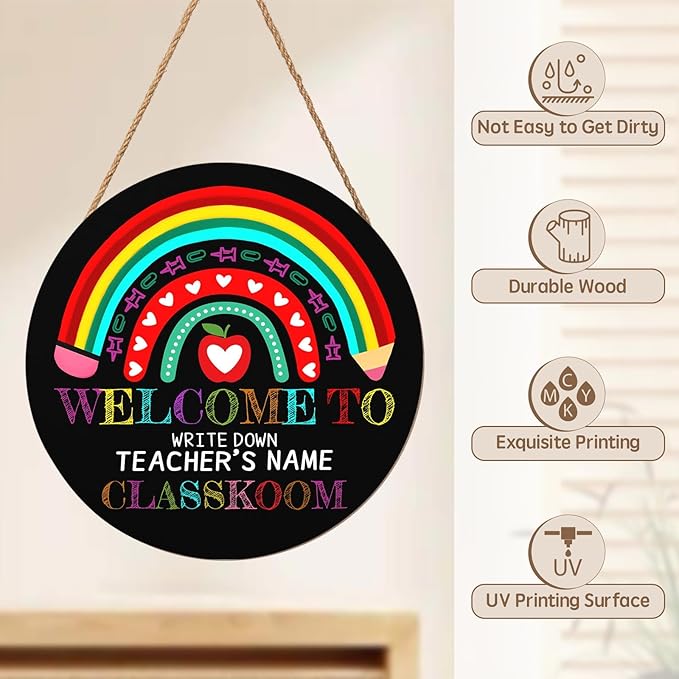 Personalized Welcome Sign for Classroom Custom Teacher Name Classroom Door Sign 12x12in Welcome to Our Classroom Door Hanging Sign Back to School Teacher Supplies Appreciation Gifts