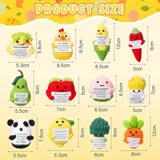 HunnmingRe 12 Pcs Cute Crochet Doll with Positive Card Soft Wool Animals Creative Knitting Dolls for Positive Support Inspirational Birthday Encouragement Gift(Mushroom Style)