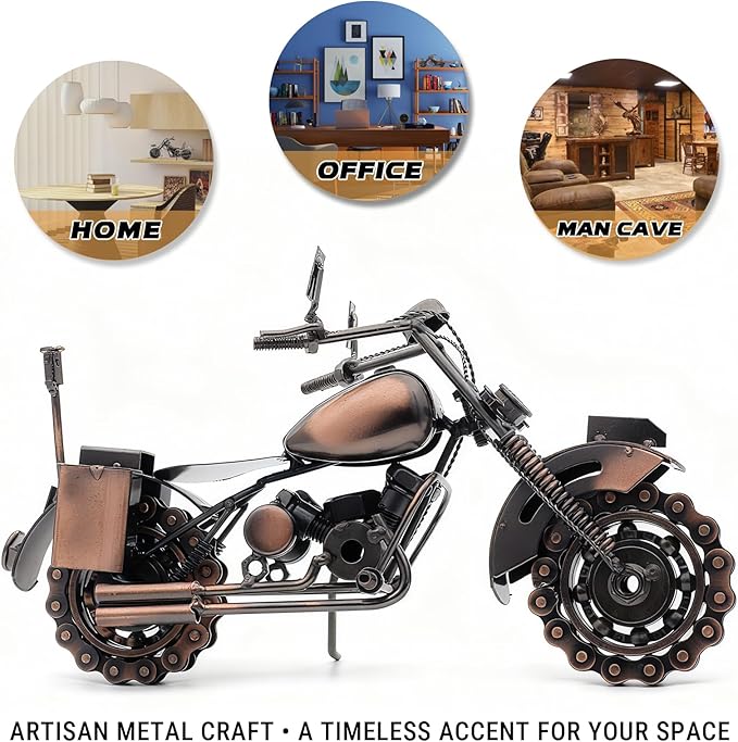 Motorcycle Gifts for Men & Women Riders, 11.8" Handmade Metal Motorcycle Model, Vintage Figurine & Desk Decor for Man Cave, Garage, Office & Home