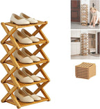 2/3/4/5/6/7/8/9 Tier Bamboo Shoe Rack - Foldable,No Installation Needed,Space-Saving Multi-Tier Storage for Indoor & Balcony Use (Yellow,5 Layers)