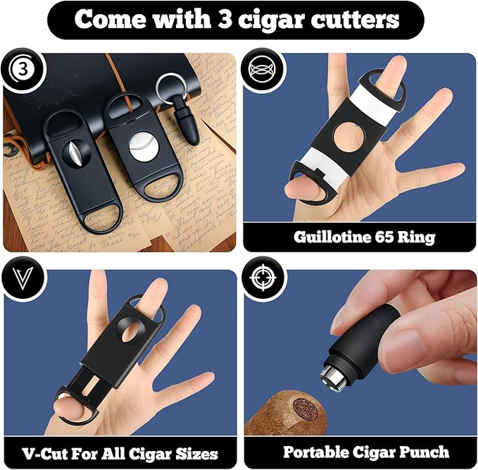 Premium Extra Large Wooden Cigar Ash Tray with 3 Cigar Cutter set, Cigarette Ashtray for Smokers Outside Patio Home Office Bar Use