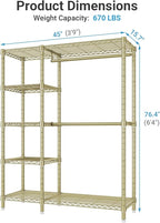 VIPEK V7 Clothes Rack Heavy Duty Max Load 670lbs, Garment Rack with 5 Tiers Adjustable Shelves Portable Closet Metal Sturdy Wardrobe Storage System for Walk-in Closet, Bedroom, Small Space (Gold)