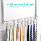 HapiRm Over Door Hat Rack - 3 Tier Wall Mounted Hat Organizer with 16 Hooks and 10 Movable Clips, Cap Hanger Storage up to 26 Caps for Door, Bedroom, Closet USPTO Patent Pending（Silver）