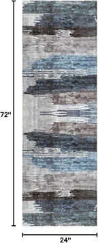 Ciicool 2x6 Washable Runner Rug, Modern Abstract Hallway Rugs Runner, Non-Slip Thin Accent Rug Lightweight Navy Grey Print Distressed Carpet for Laundry Entryway Bedroom Kitchen Bathroom Indoor