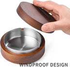 Wooden Ashtray with Lid for Smokers Stainless Steel Liner Ash Tray Windproof Durable Easy to Clean Cool Ashtrays for Indoor or Outdoor Use, Patio, Office & Home