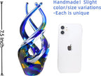 Hand Blown Glass Decor - Cobalt Blue Glass Sculpture - Ocean Theme Spiral Kinetic Figurine, Light Reactive Gradient Decor for Home Office Garden, Ideal Gift for All Occasions