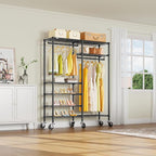 VIPEK R4 Garment Racks Heavy Duty Clothes Rack -620lb Capacity Metal Frame, Rolling Lockable Wheels & 6 Tiers Adjustable Height Shelves & Hanger Rods, Sturdy Wardrobe Closet for Home Storage, Black