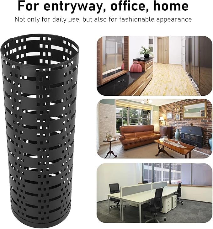 Metal Umbrella Holder, Hollow Round Umbrella Stand Black for Entryway