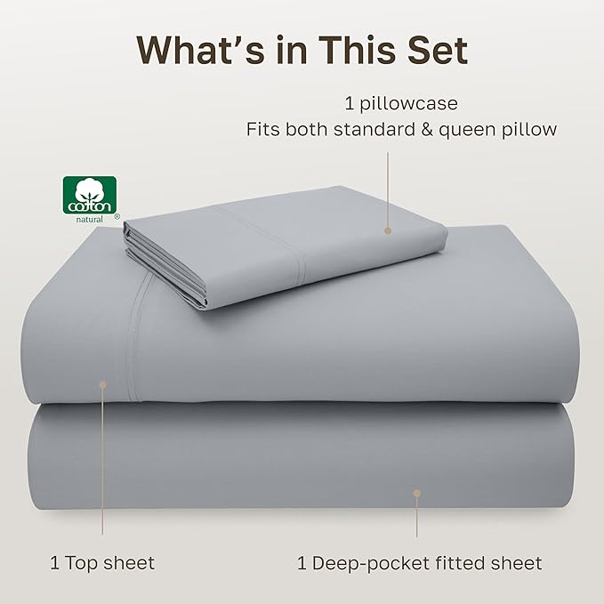California Design Den Luxury Twin XL Sheet Set - 100% Cotton, 600 Thread Count Deep Pocket XL Twin Sheets, Soft Hotel-Quality Bedding with Weave - Light Grey