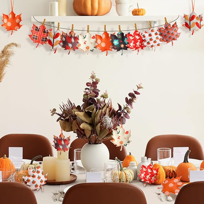 Tudomro 27 Pcs Fall Tree Decoration Autumn Thanksgiving Leaves Tree Ornaments Thanksgiving Decor 3D Felt Leaves Pumpkin Autumn Hanging Ornaments for Home Decor Party Favors(Cute Style)