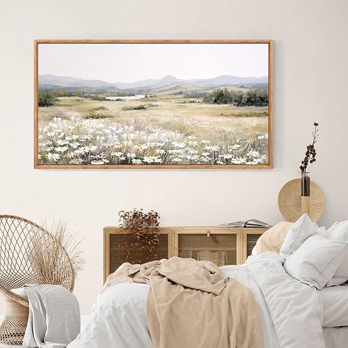 KAIRNE Landscape Canvas Wall Art,Boho Floral Prints Set of 1(20”X40”),Flower Garden Paintings,Wildflower Field Scene Wall Decor,Botanical Art for Living Room Bedroom Kitchen Farmhouse Decor,Framed