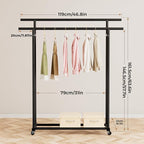Abiglifty Double Rods Clothes Rack for Hanging Clothes, Clothing Rack with Wheels, Portable Closet Organizer for Laundry, Room (Black)