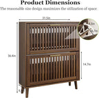 Shoe Cabinet, Shoe Storage Cabinet with Louvered 2 Flip Drawers, Narrow Shoe Cabinet Storage for Entryway, Freestanding Shoe Organizer Cabinet with Golden Handles, Slim Shoe Rack Cabinet (Walnut)