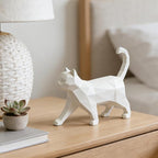Cynkeyee Geometric Knick Knacks Cat Statue - Modern Resin Sculpture for Home Decor Minimalist Bookshelf Desk Figurine Small White Trinkets for Shelf Decor Office Decoration Accent 6x5x1.6 Inches