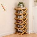 The 9-Tier No-Assembly Bamboo Rack, Folding Bamboo Shoe Rack Organizer with Collapsible Vertical Design, Space-Saving & No-Tool Assembly, for Entryways,Corners,Bedrooms,Balconies (Yellow,6)