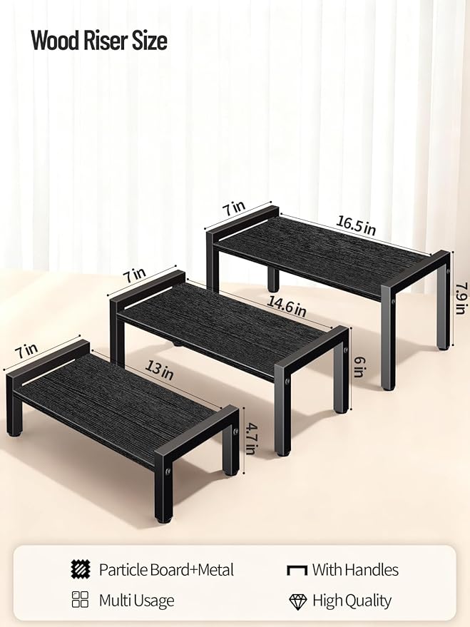 Wood Risers Display Stands, 3 Tier Stepped Display Shelf for Perfume Collectibles, Buffet Risers Tiered Tray Stand & Serving Tray for Food Desserts Vendor Events Party Decor