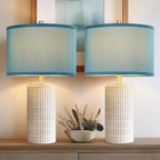 AIEAMPDO 23" Set of 2 Nautical Ceramic Nightstand Table Lamps, Blue | Side Table Lamps For Bedroom, Bedside, Living Room, Dining Room And Office, 2 LED Bulbs Included