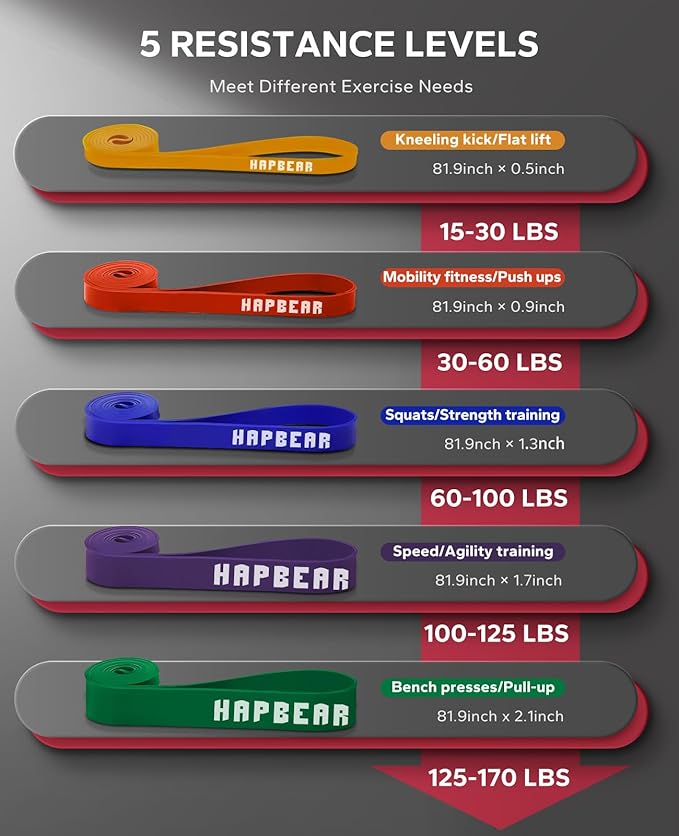 HAPBEAR Pull Up Assistance Bands - Pull Up Bands - Resistance Bands - Exercise Bands Resistance Bands Set of 5 - Workout Bands for Working Out, Stretching, Muscle Training