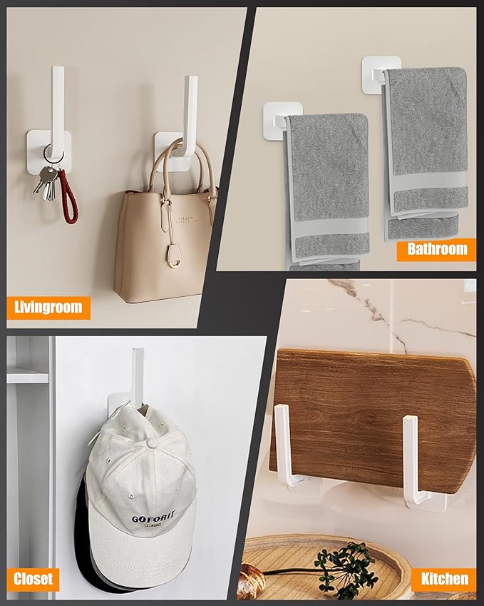 Hat Rack for Hat Storage (6-Pack), Multi-Purpose Hat Organizer, Strong Adhesive Hat Hooks for Wall Hat Organizer for Baseball Caps, Two Mounting Options Hat Hook, White