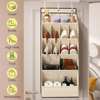 15 Pockets Over the Door Shoe Organizer, Shoe Rack for Closet Door with Large Breathable Pockets, Hanging Shoes Rack for Boots Size, Behind the Door Organizer Shoe Holder for Flexible Storage, Beige ﻿