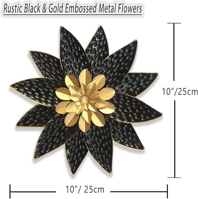 Metal Flower Wall Art Decor,10" Rustic Modern Antique Floral Sculpture, Distressed Iron Wall Hanging Home Decoration Accent Artworks for Indoor Kitchen Bedroom Living Office Outdoor Garden Patio