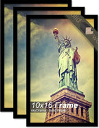 100% Solid Wood 10x16 Picture Frame Set of 3, Black Frame for 10 x 16 Inch Picture Poster Photo, Light Weight 10 by 16 HQ Matte Black Frame for Wall - 3 Pack/Black/10 x16