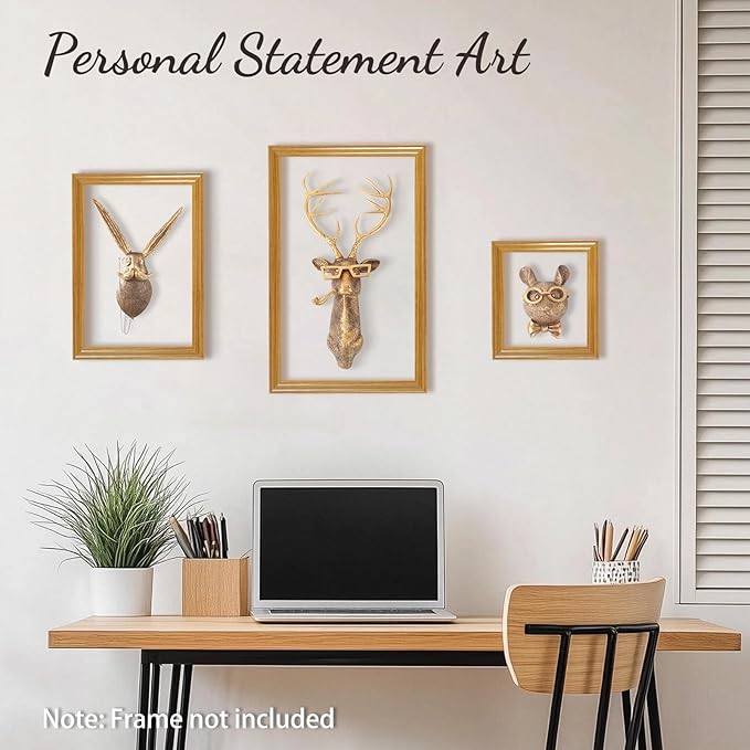 UITWMKTG Gold Animal Head Wall Decor Wall Sculpture Home Decor Statue for Living Room Office Bedroom Modern Decor for Men Women Rabbit