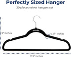 SereneLife 30 Pack Velvet Hangers – Non-Slip Clothes Hangers with Heavy Duty Design, Slim Space-Saving Coat Hangers with 360° Swivel Hook, Strong Lightweight Closet Organizer Set for Clothes (Black)