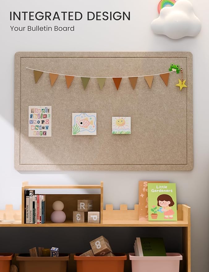 Fluxynara Bulletin Board,35.4" x 23.6" Cork Board Alternative with 12 Safe Removable Adhesive Tabs, Foldable Felt Pin Board for Home Office, Classroom, Bedroom,Entryway for Walls—Taupe