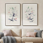 Large Framed Botanical Wall Art Set of 2, Modern Minimalist Floral Canvas Wall Art Neutral Watercolor Prints, Contemporary Pastel Neutral Leaf Wall Decor for Living Room Bedroom Hallway, 24x36 Inch