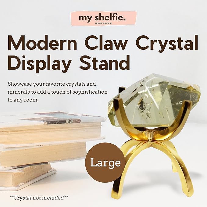 My Shelfie - Modern Brass-Coated Claw Rock Display Stand, Crystal Holder with Invertible Design, Crystal Display Holds Crystals From 2-3 Inches, Handmade Aluminum Rock Stands for Display, Large