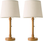 Oneach 19.5" Small Table Lamps Set of 2, Pull Chain Switch Bedside Metal Table Lamps, Modern Nightstand Lamp with Linen Shade, Rustic Lamp for Living Room, Bedroom, Home Office, Nursery