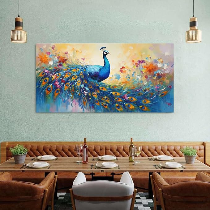 Abstract Peacock Wall Art Colorful Peacock Pictures Wall Decor Abstract Bird Canvas Poster Watercolor Animal Prints Painting Vintage Framed Artwork for Living Room Bedroom Home Decorations 30x60