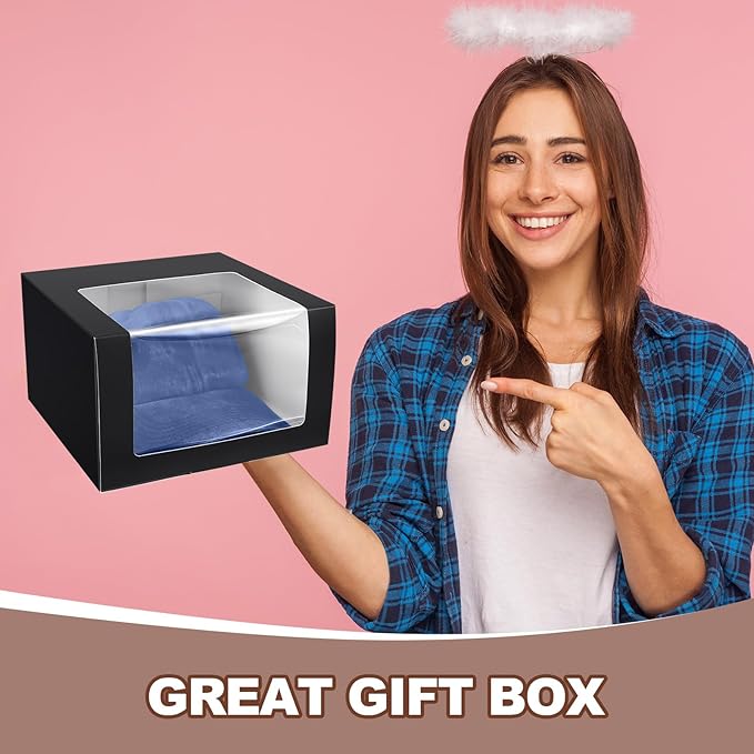 100 Pcs 50 Pack Hat Boxes with Clear Window, Foldable Black Gift Boxes for Baseball Caps, Storage, Display and Shipping (Black)
