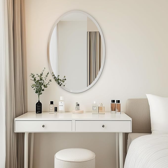 USHOWER Bathroom Mirror for Over Sink, 20x28 Inch Oval Frameless Mirror, Beveled and Polished, Decorative Wall Mirror for Bathroom, Bedroom, Vanity, Entryway, Modern and Elegant