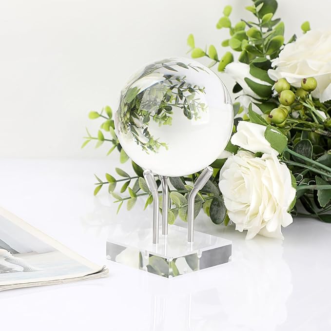 Hipiwe Metal Arm Display Stand Easel with Acrylic Base Decorative Crystal Ball Stand for Sphere Mineral Geodes Rock Fossils Seashell, Large