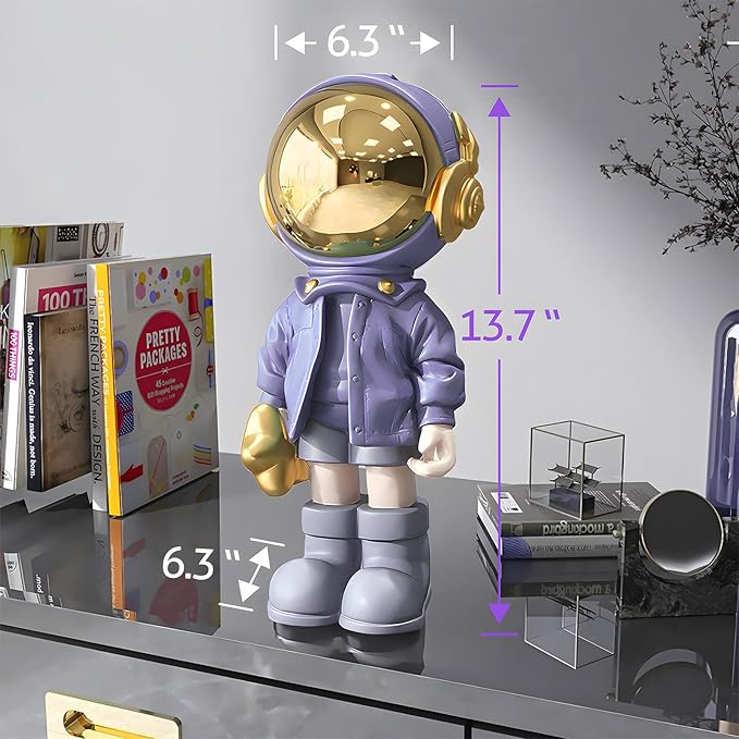 EZ4ENCE Figurine Statue Astronaut Sculpture Spaceman Decor,Sculpture for Home Decor,Arts Purple Shelf Decoration,Cool Metal Mask Table Decor,Large Spaceman Figure Ornament