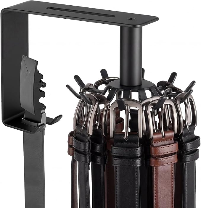 Xuhal Belt Hanger Wall Mount 360° Rotatable Belt Organizer for Closet Heavy Duty Carbon Steel Tie Storage Rack Space Saving Hanging Holder for Bra, Tank Top, Tie, Scarf and Accessories