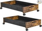 Under Bed Storage with Wheels, Wooden Under Bed Drawers On Wheels, Rolling Under Bed Shoe Storage, Space Saving, Rustic Brown,30L