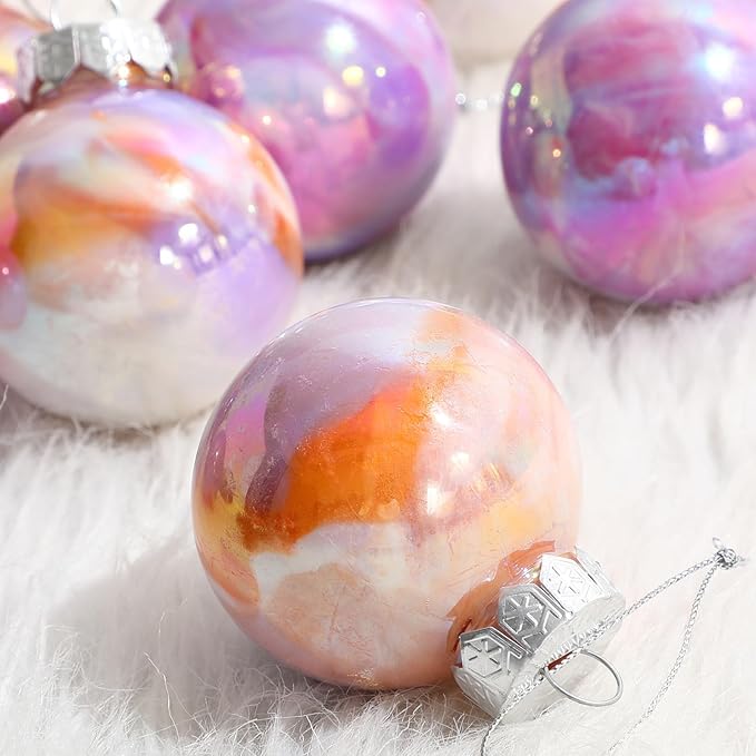 Soulchen 24 Pcs Christmas Iridescent Ornaments 2.36 Inch Plastic Rainbow Hanging Gradient Ball Christmas Tree Decoration Fake Bubble for Xmas Tree Winter Party Holiday Home Decorations