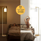 Ziisee Floor Lamps for Living Room - Industrial Standing Lamp with Remote Control Glass Shade, Modern Gold Floor Lamp with LED Bulbs, Tall Lamp for Bedroom Office - Gold