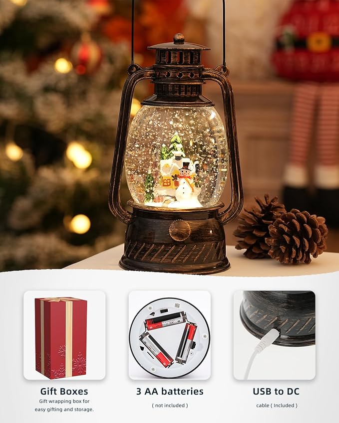 Christmas Decorations Snowman Snow Globes Musical Light Up 6H Time Glitter Globe Village Christmas Snow Globes Snowman Decor Gifts