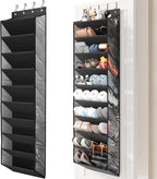 20-25 Pairs Over the Door Shoe Organizer, Clear Pockets Shoe Rack for Closet Door, 10-Tier Hanging Shoe Rack for Boots, Behind the Door Shoe Holder Fit All the Family's Sneakers, Boots, Heels, Black