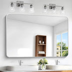 BONEWEI Silver Bathroom Mirror,55x36 inch Wall Mirror for Bathroom Wall Mounted,Rectangle Mirror for Bathroom Over Sink,Modern Frame Round Corner for Living Room,Bedroom Entryway,Horizontal/Vertical